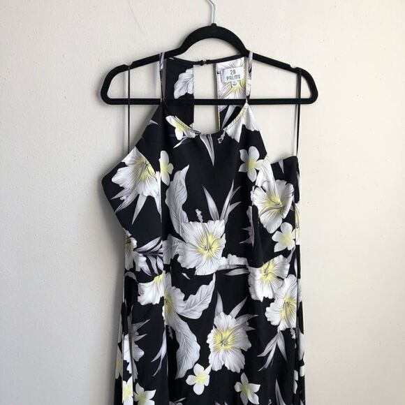 28 PALMS Floral Black White Yellow Halter Look Maxi Dress - Picture 6 of 14